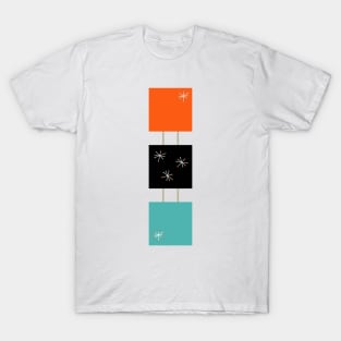 Orange Blue Black Stacked Squares Retro Starburst T-Shirt